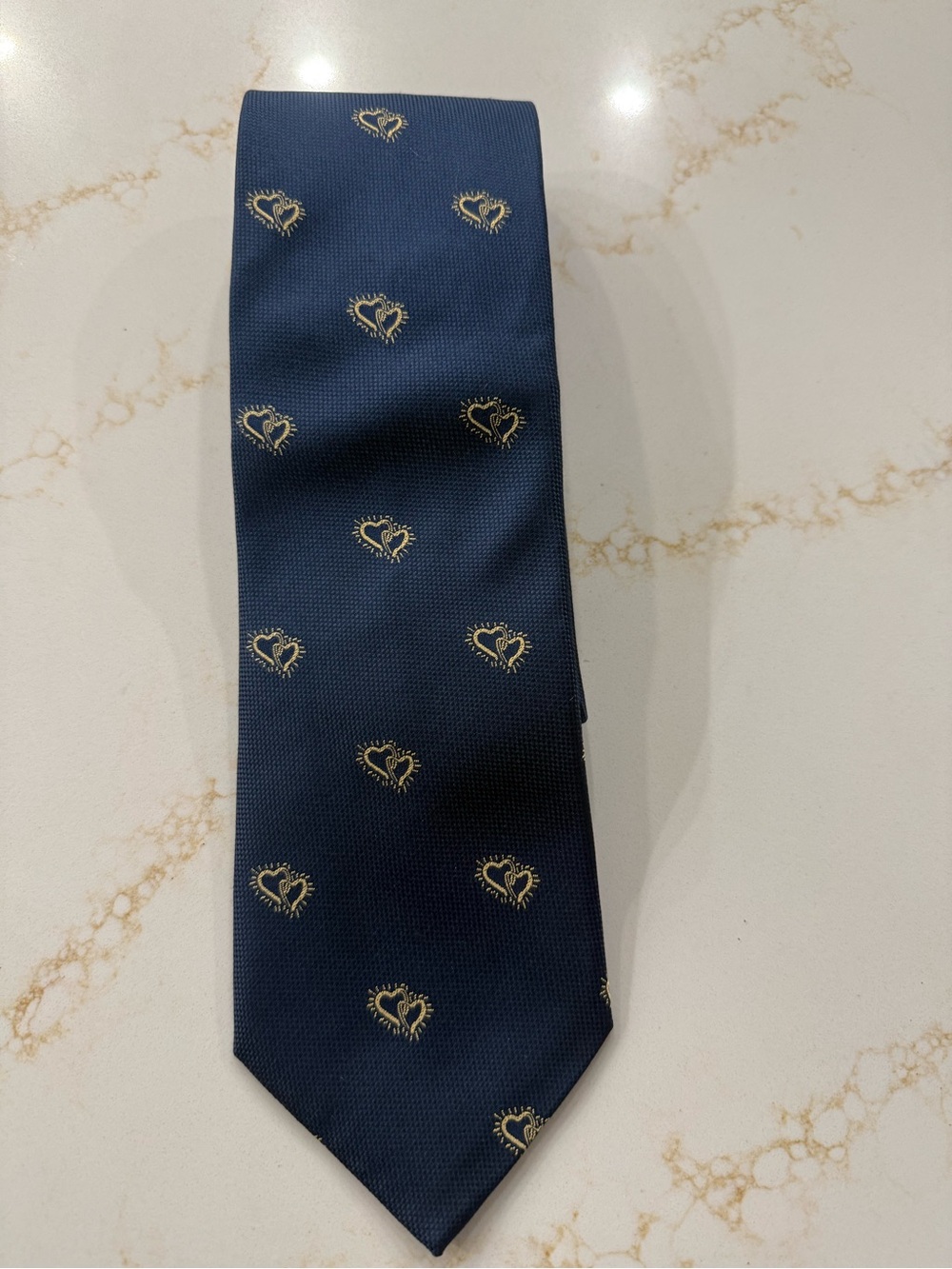 Men's Navy Blue Patterned Tie - Heart Motif